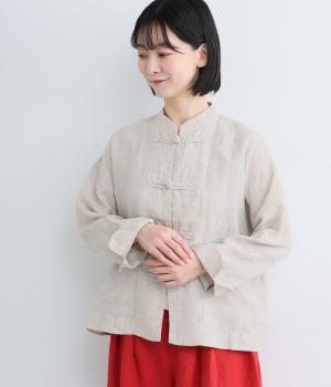 平織りリネンチャイナ釦ジャケット(ナチュラル-F)
