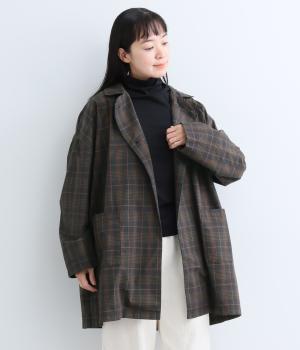 高密度コットンダブル釦ハーフコート（グレンチェック(ダークグリーン)・F）