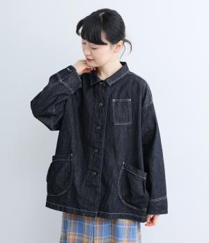 コットンリネンデニムカバーオール（ダークインディゴ・F）