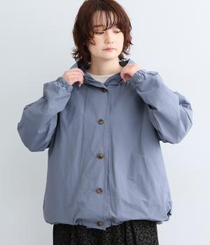 コットンナイロン前後差フーディブルゾン(ドローコード付)（ダスティブルー・F）