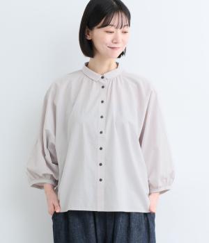 コットンワッシャー前後差ドルマスリーブシャツ(8分袖)（ライトグレー・F）