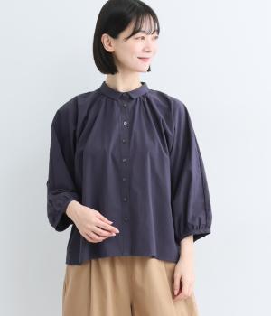 コットンワッシャー前後差ドルマスリーブシャツ(8分袖)（ネイビー・F）