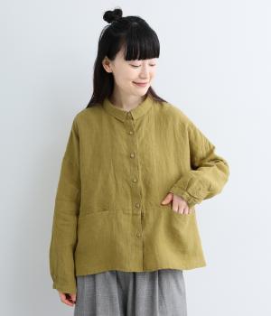 平織りリネン切替ワイドシャツ（ピスタチオ・F）