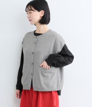 コットン2wayワイドクルーベスト(杢グレー-F)