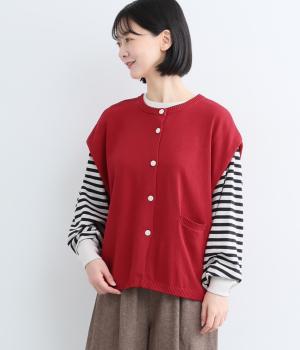 コットン2wayワイドクルーベスト(レッド-F)