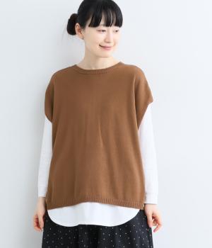 コットン2wayワイドクルーベスト(アーモンド-F)