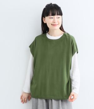 コットン2wayワイドクルーベスト(グリーン-F)