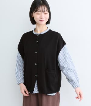コットン2wayワイドクルーベスト(ブラック-F)