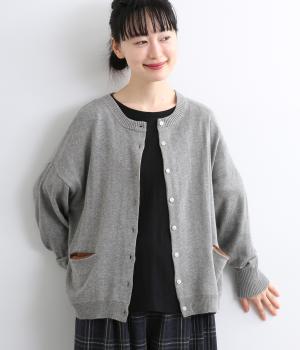 コットンポケット配色ワイドカーディガン（杢グレー・F）