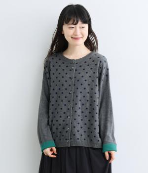 コットンドットジャカード×無地2wayカーディガン（杢チャコール・F）