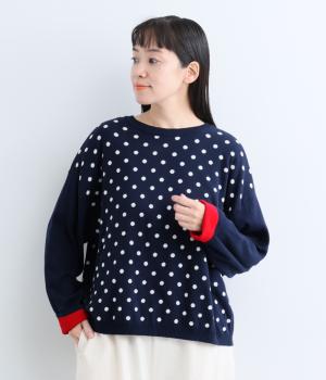 コットンドットジャカード×無地2wayカーディガン（ネイビー・F）