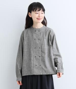 コットンリネン先染め前後差ダブル釦シャツ（ハウンドトゥース・F）