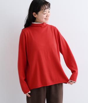 コットンカシミヤレイヤードタートルプルオーバー（レッド・F）