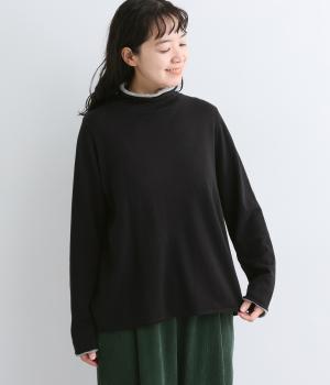 コットンカシミヤレイヤードタートルプルオーバー（ブラック・F）