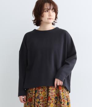 コットン混ダンボール前後差サイド切替ワイドプルオーバー（ブラック・F）