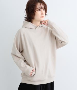 コットン混ダンボールニットフーディプルオーバー（グレージュ・F）