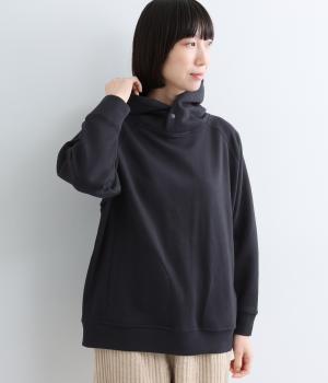 コットン混ダンボールニットフーディプルオーバー（ブラック・F）