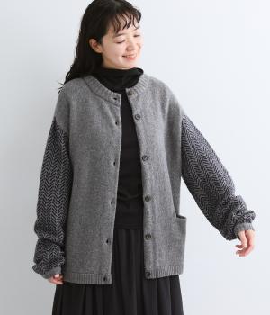 ラムナイロン2wayへリンボーン柄コクーン袖プルオーバー（杢グレー・F）