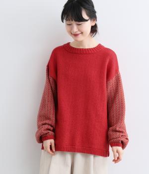 ラムナイロン2wayへリンボーン柄コクーン袖プルオーバー（レッド・F）
