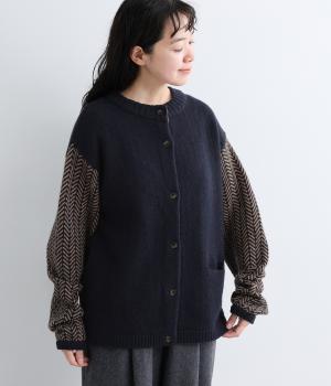 ラムナイロン2wayへリンボーン柄コクーン袖プルオーバー（ネイビー・F）