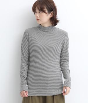 ハイネック長袖Tシャツ（杢オートミール×ブラック・F）
