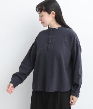 変形ヘンリーネックシャツ（ネイビー×ブラック千鳥・F）