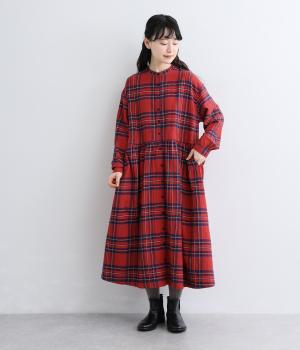 切替ギャザーワンピース（レッドチェック・F）