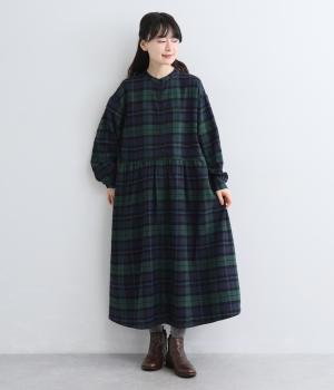 切替ギャザーワンピース（ネイビーチェック・F）