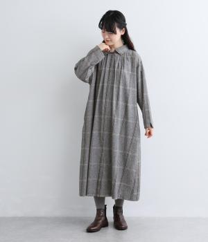 タック前開きワンピース（チェック・F）