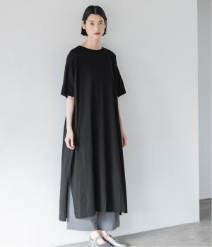 シルケット天竺カットソーワンピース(ブラック-F)