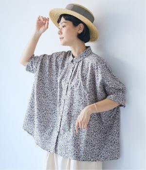 コットン花柄ブラウス(キナリ×ブルー-ONESIZE)