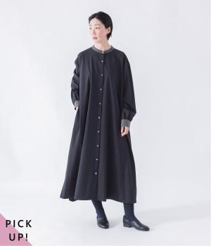 バンドカラーストライプワンピース