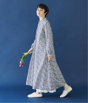 リバティ・ファブリックス フリル襟ワンピース(ブルー系-F)