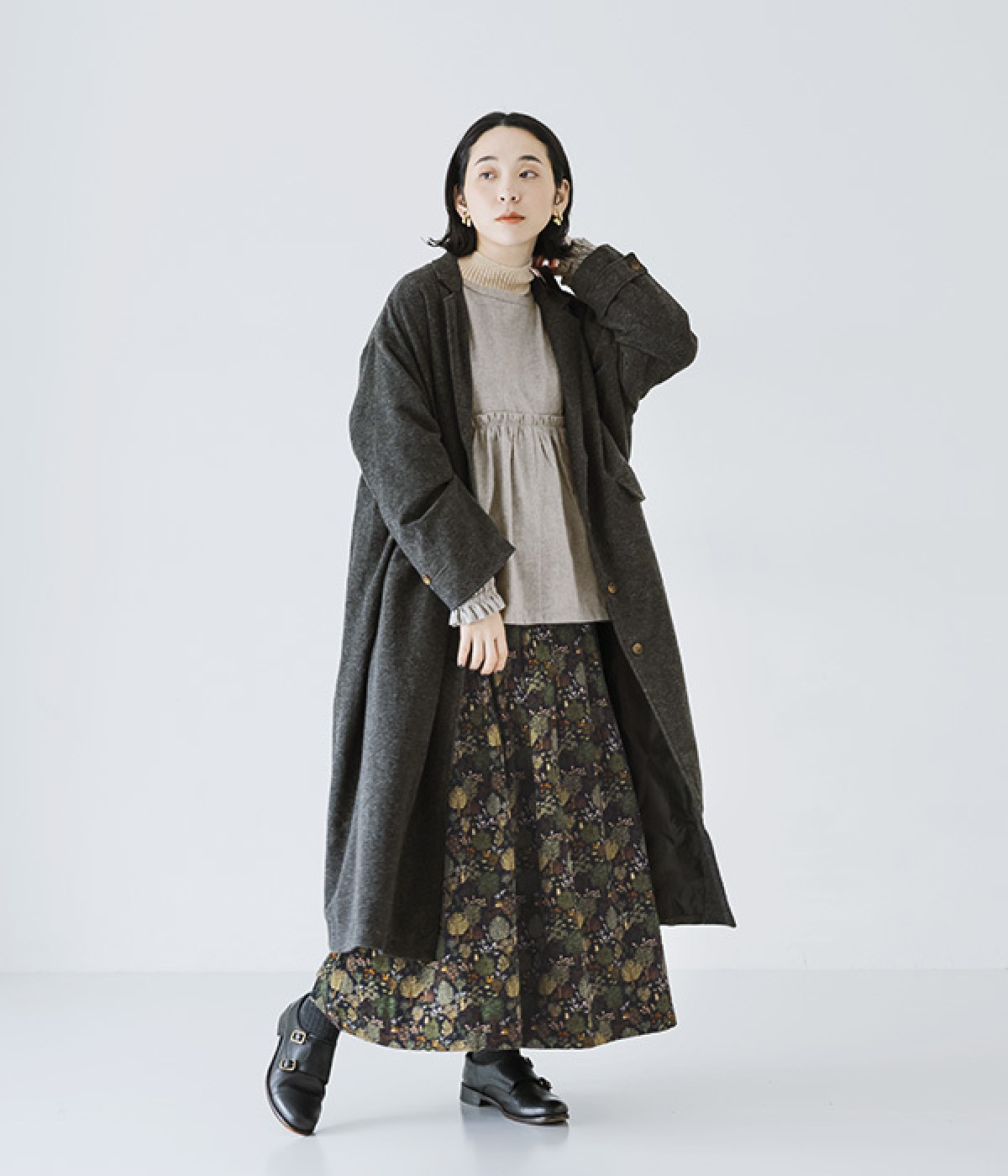 ウールツイードコート(ブラック-ONESIZE)