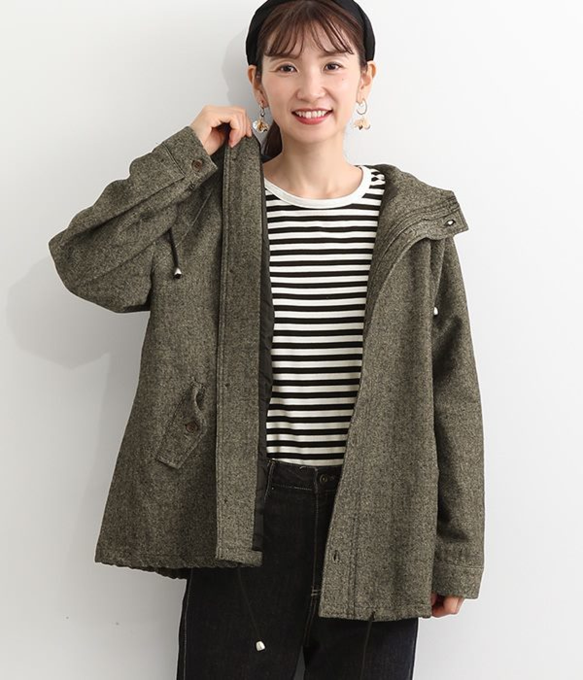 ウールツイードフードジャケット(グレー-ONESIZE)