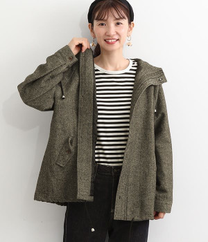 ウールツイードフードジャケット(グレー-ONESIZE)