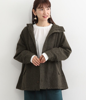 ウールツイードフードジャケット(ブラック-ONESIZE)