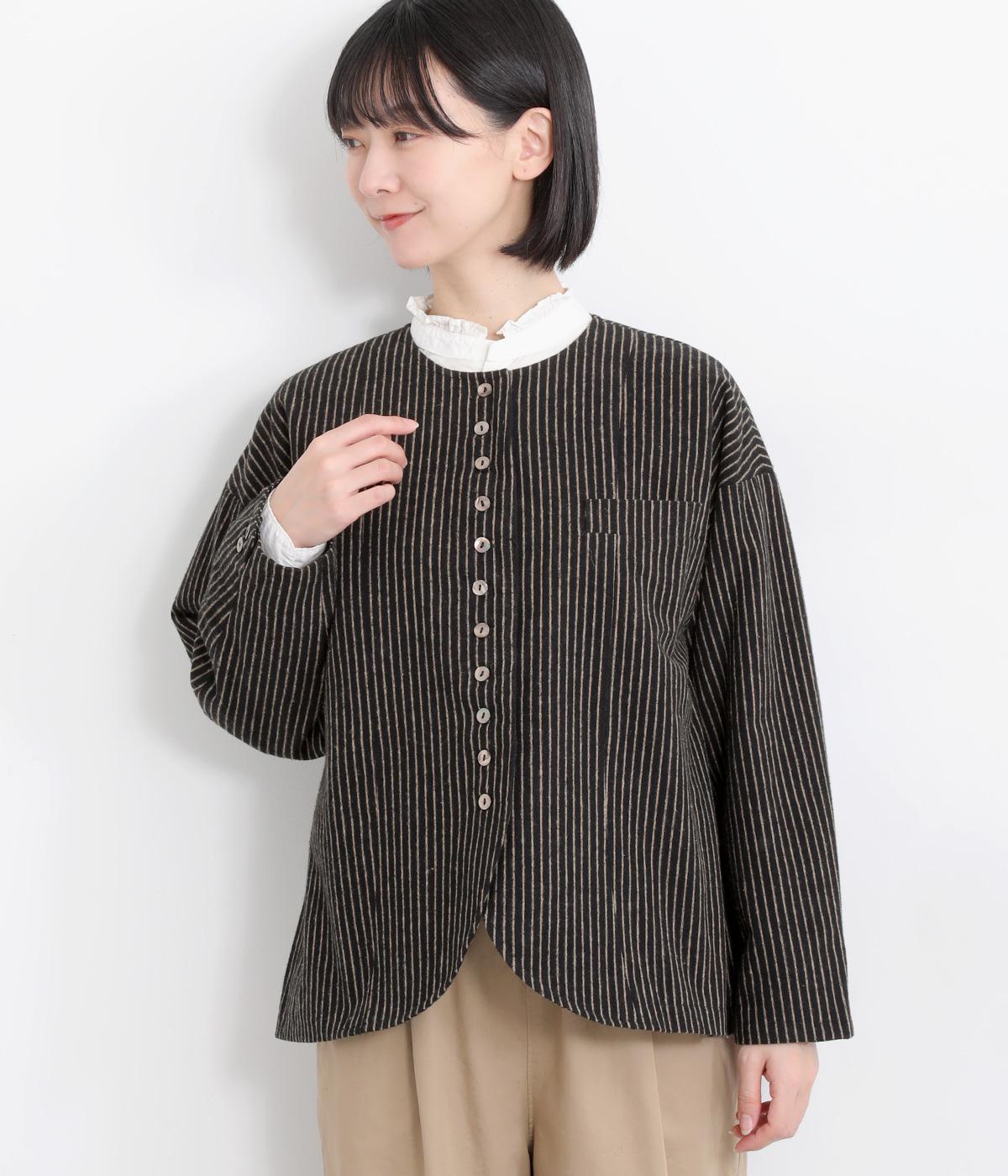リネンコットンストライプジャケット(ブラックストライプ-F)