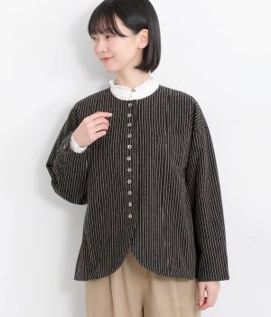 リネンコットンストライプジャケット(ブラックストライプ-F)