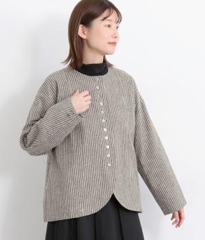 リネンコットンストライプジャケット(チャコールストライプ-F)