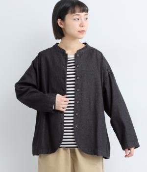 コットンデニムスタンド襟ジャケット(ブラック-F)
