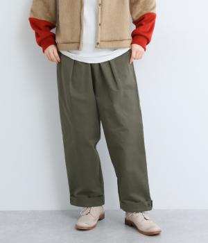 コットン折り返し裾パンツ(グリーン-F)