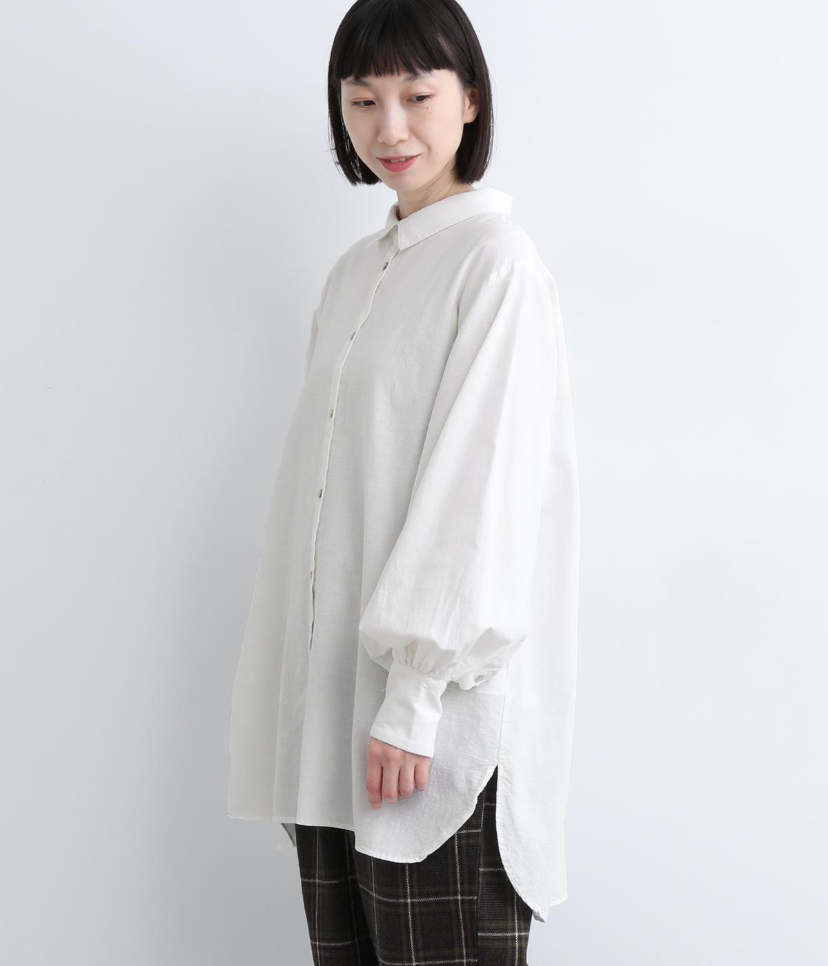 リネンコットンボリューム袖シャツブラウス(オフ-ONESIZE)