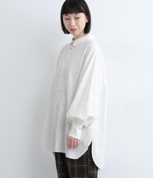 リネンコットンボリューム袖シャツブラウス(オフ-ONESIZE)