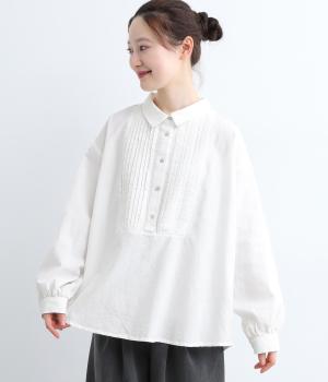 リネンコットンピンタック切り替えブラウス(オフ-ONESIZE)