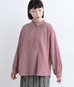 リネンコットンピンタック切り替えブラウス(グレイッシュパープル-ONESIZE)