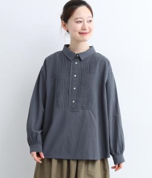 リネンコットンピンタック切り替えブラウス(アッシュグリーン-ONESIZE)
