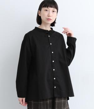 コットンギャバジン襟結びブラウス(ブラック-0)