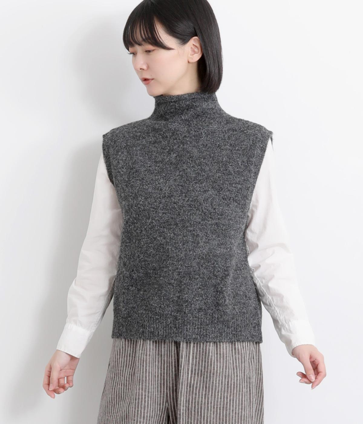 ウール混ハイネックニットベスト(チャコール-F)