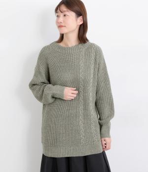 アシメトリケーブル編みニットプルオーバー